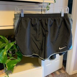 Dark gray and blue nike tempo shorts